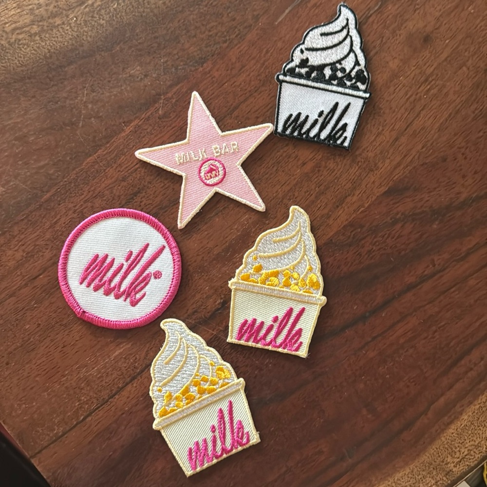 Set of 5 milk bar iron on patches